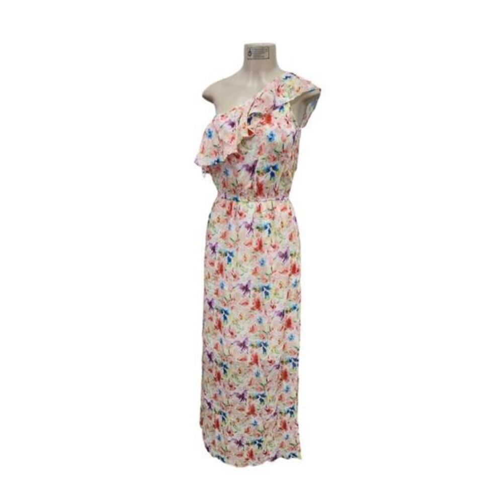Skies are Blue One Shoulder Dress‎ Womens Small Floral Light Cottage Garden